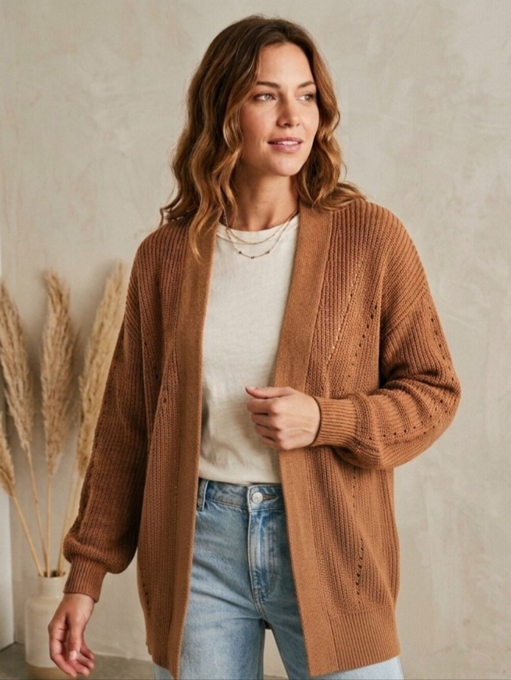 NWT Universal Thread Open Front Knit Cardigan Sweater Rust Brown Pockets Small